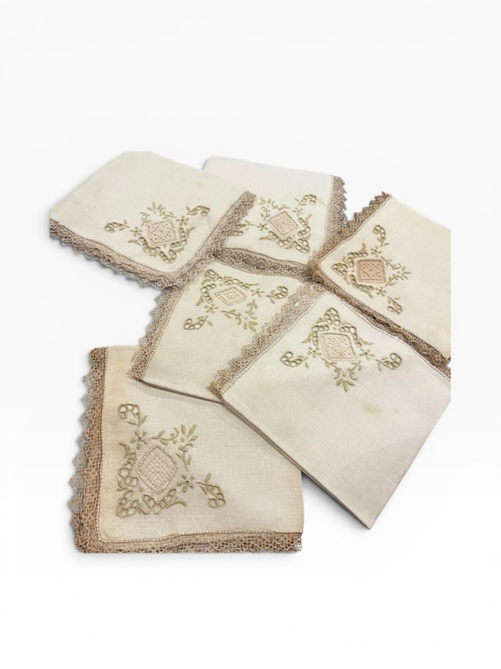 Vintage antique lace napkins lot of 6 cream beige Linens